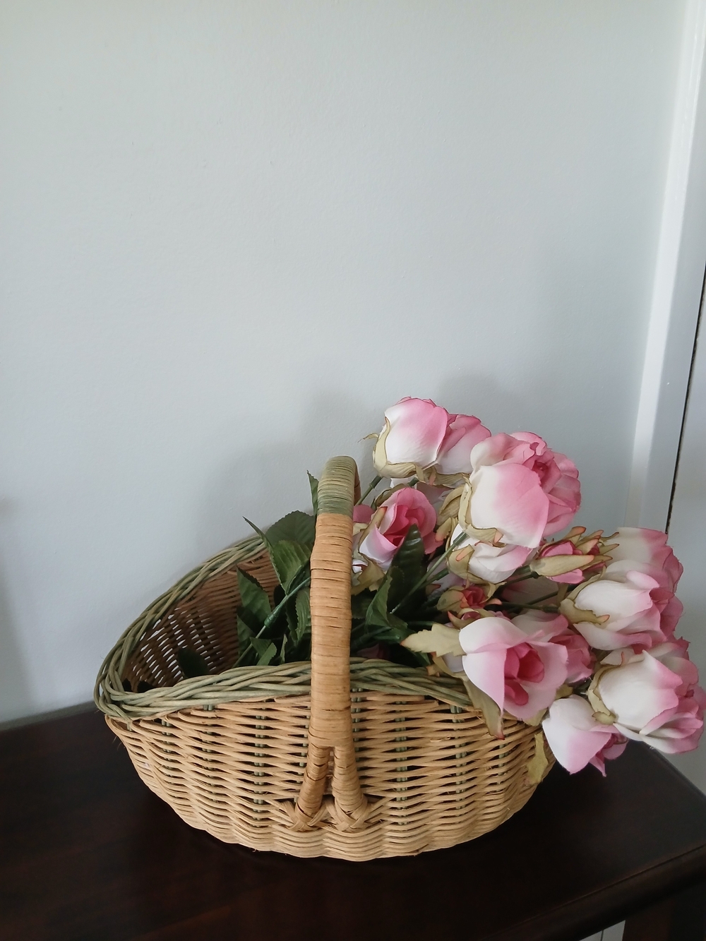 Pink Rose Floral Basket Accent by